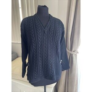 original blues UK sz L Blue Women’s Cable Knit Sweater V Neck Fisherman Marine